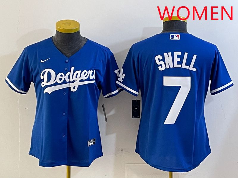Women Los Angeles Dodgers 7 Snell Blue Game 2025 Nike MLB Jersey style 1
